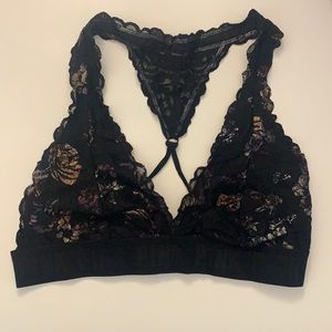 PINK lace bralette - foil/shimmer flowers (M)